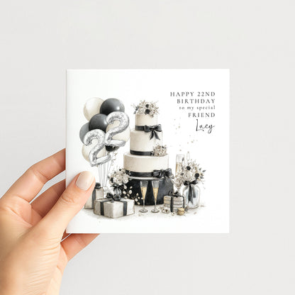 Happy Birthday Card for Friend with Silver Number Balloons