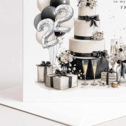 Happy Birthday Card for Friend with Silver Number Balloons