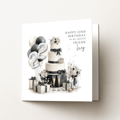 Happy Birthday Card for Friend with Silver Number Balloons
