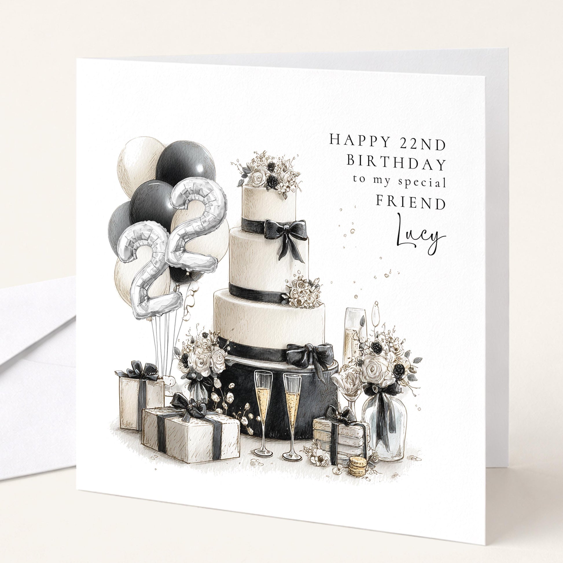 Happy Birthday Card for Friend with Silver Number Balloons