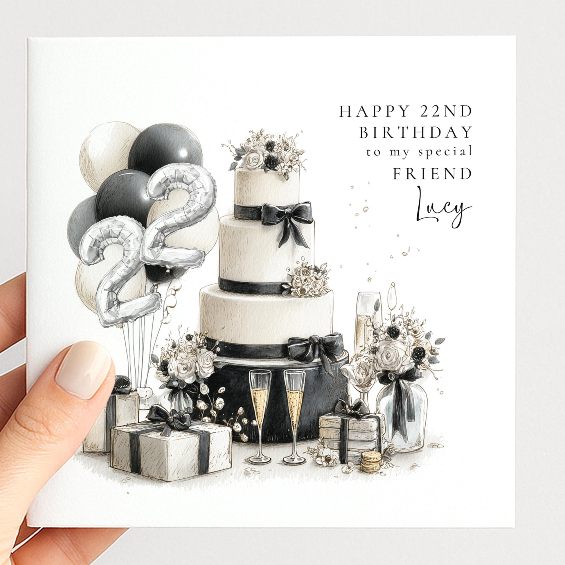 Happy Birthday Card for Friend with Silver Number Balloons