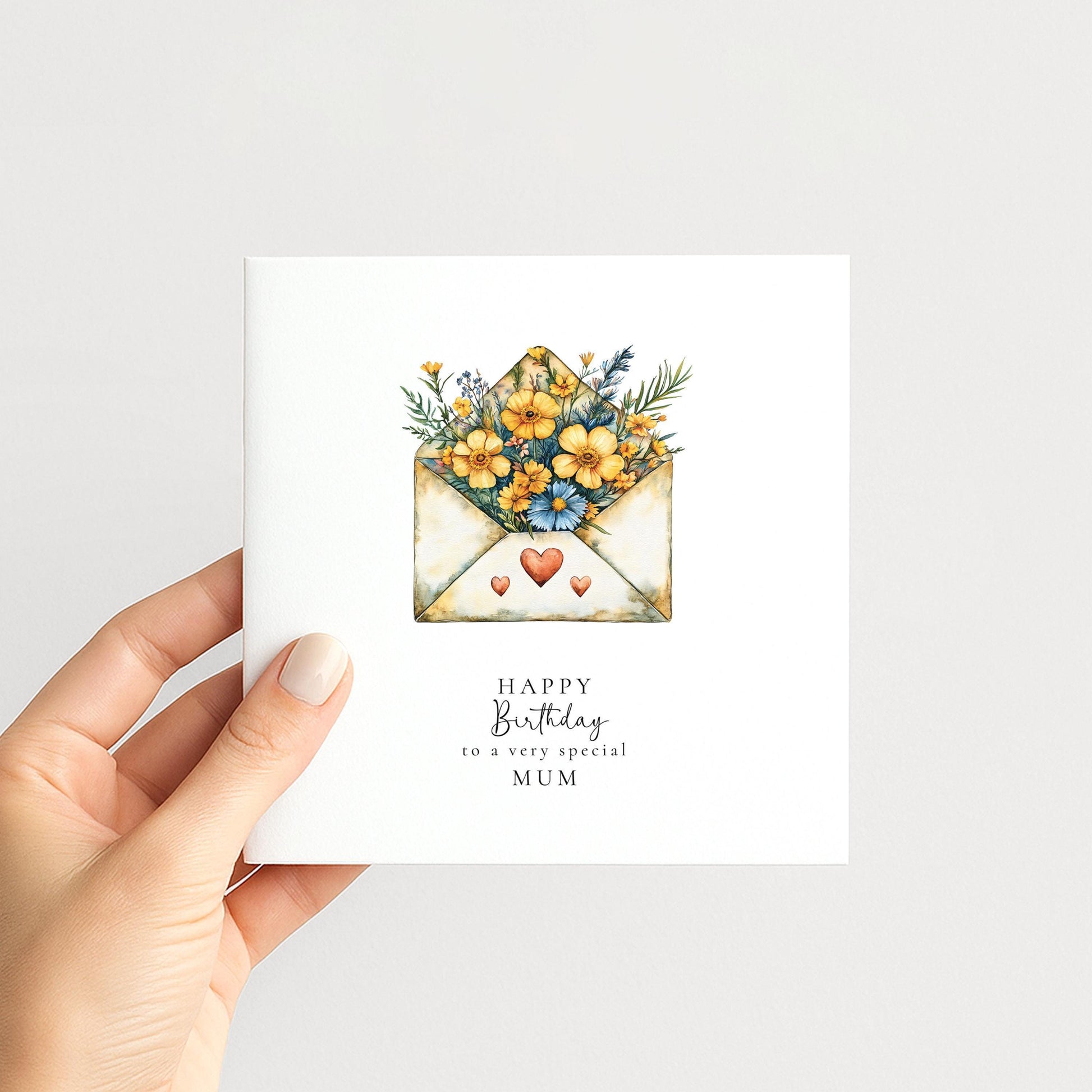 Happy Birthday Mum Card – Yellow Flower Card With Elegant Floral Envelope Design