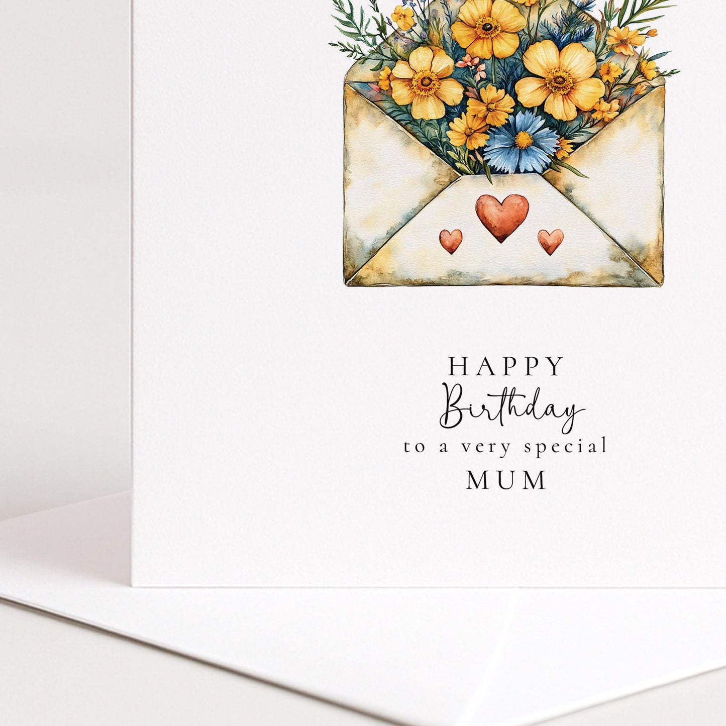 Happy Birthday Mum Card – Yellow Flower Card With Elegant Floral Envelope Design