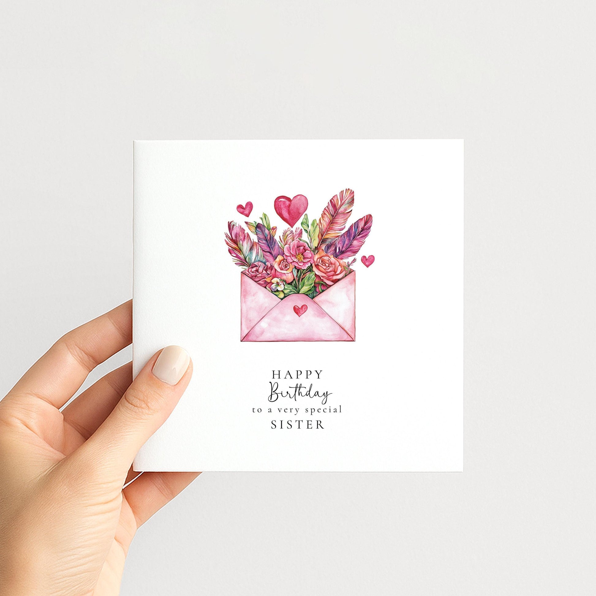 Happy Birthday Sister Card – Personalised Pink Floral Envelope Matte Finish