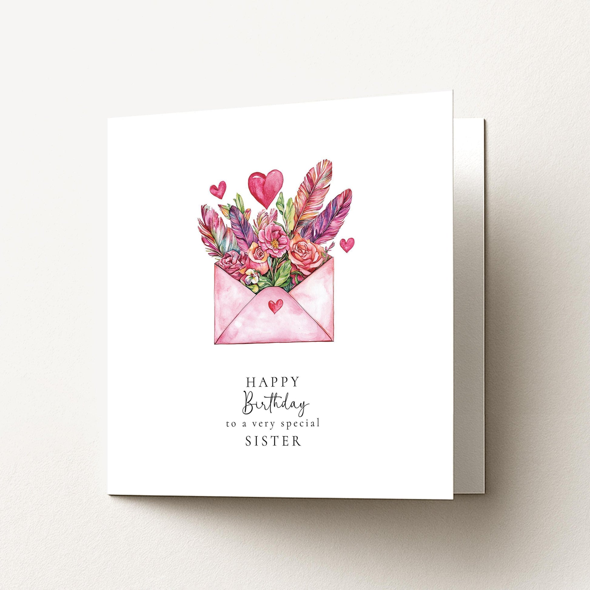 Happy Birthday Sister Card – Personalised Pink Floral Envelope Matte Finish