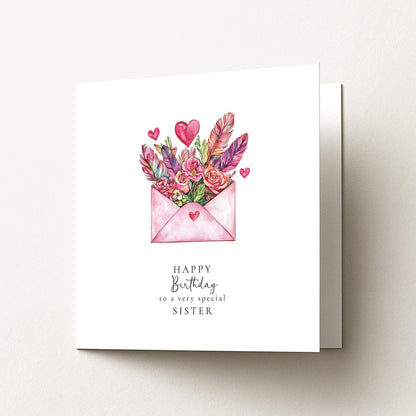 Happy Birthday Sister Card – Personalised Pink Floral Envelope Matte Finish