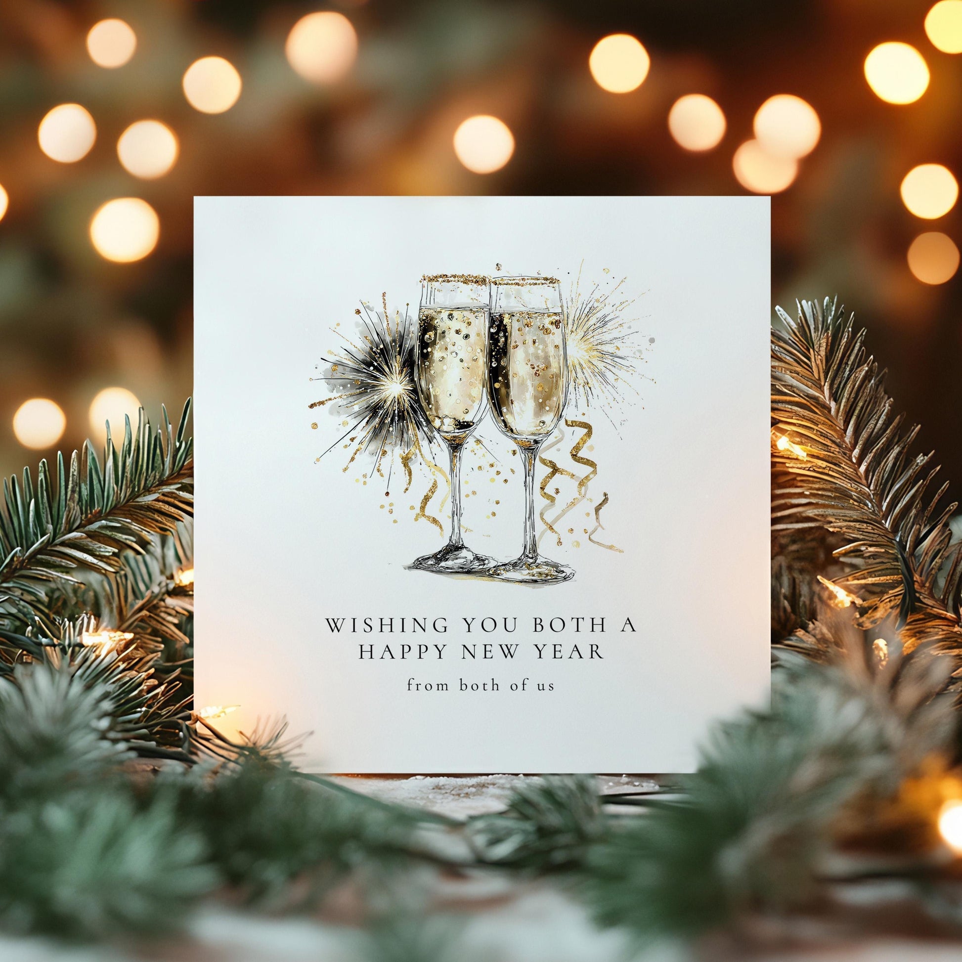 Happy New Year Card – Personalised Couple New Year Greeting With Gold Confetti Design