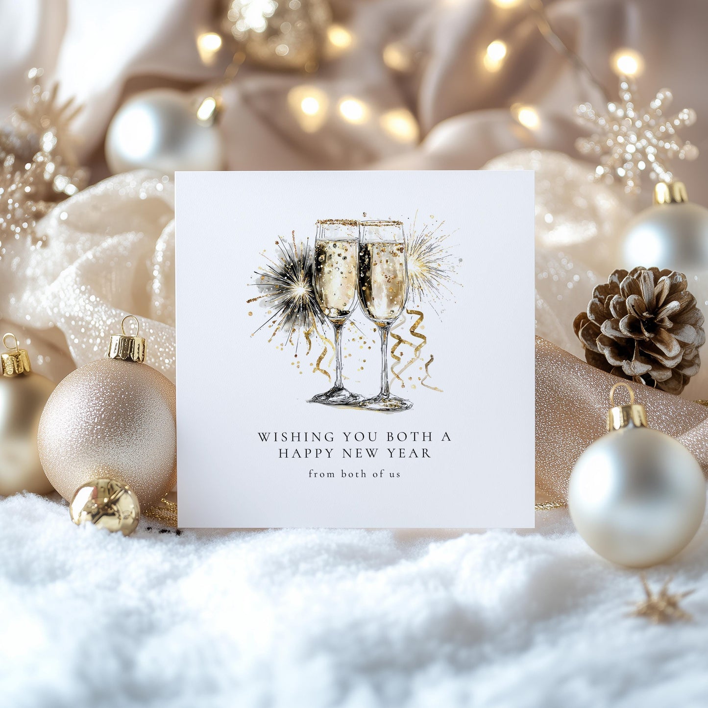 Happy New Year Card – Personalised Couple New Year Greeting With Gold Confetti Design