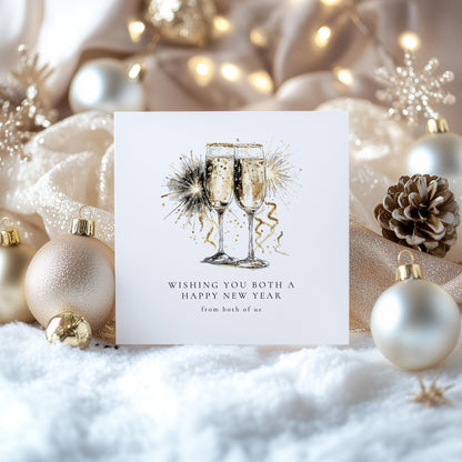Happy New Year Card – Personalised Couple New Year Greeting With Gold Confetti Design