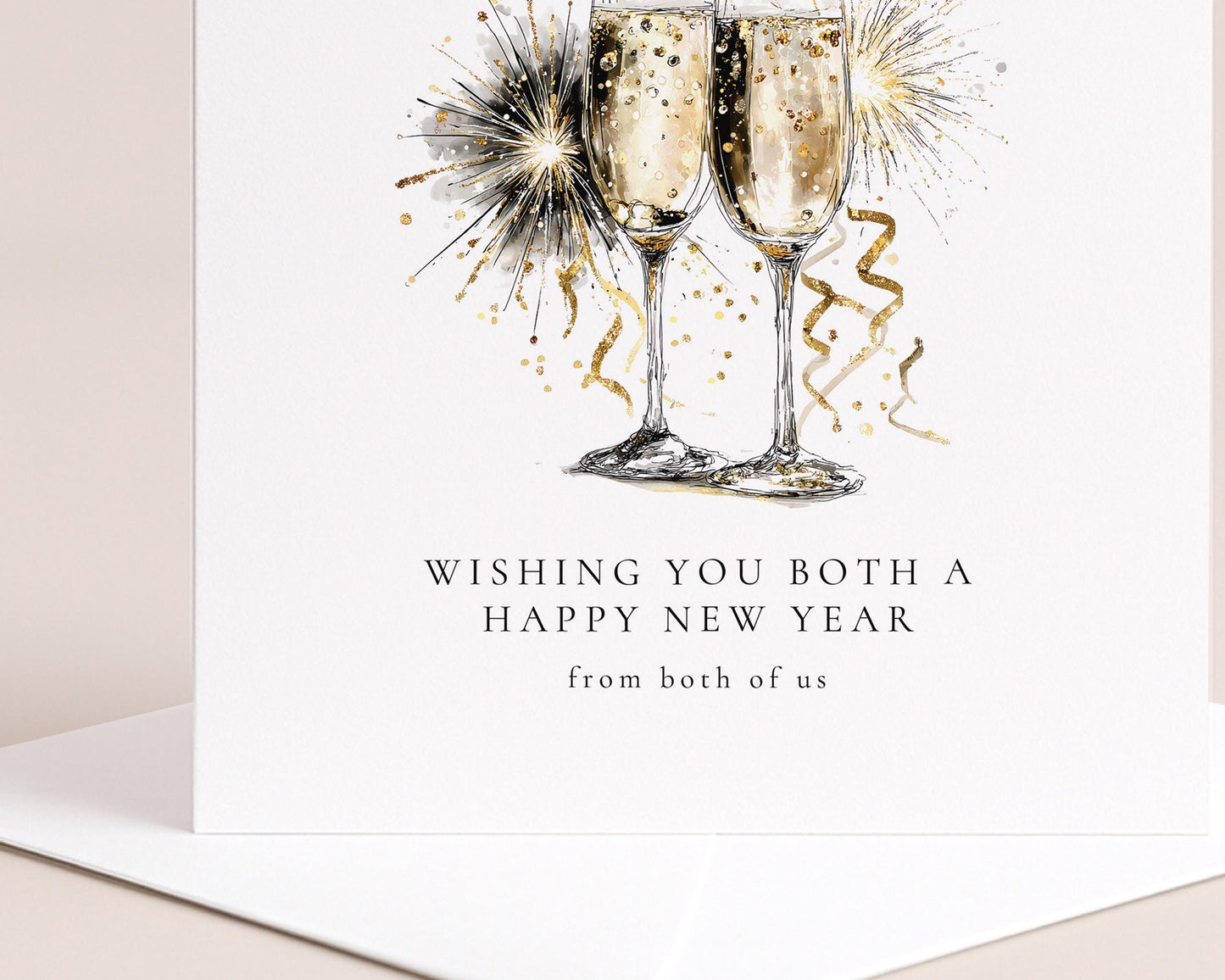 Happy New Year Card – Personalised Couple New Year Greeting With Gold Confetti Design