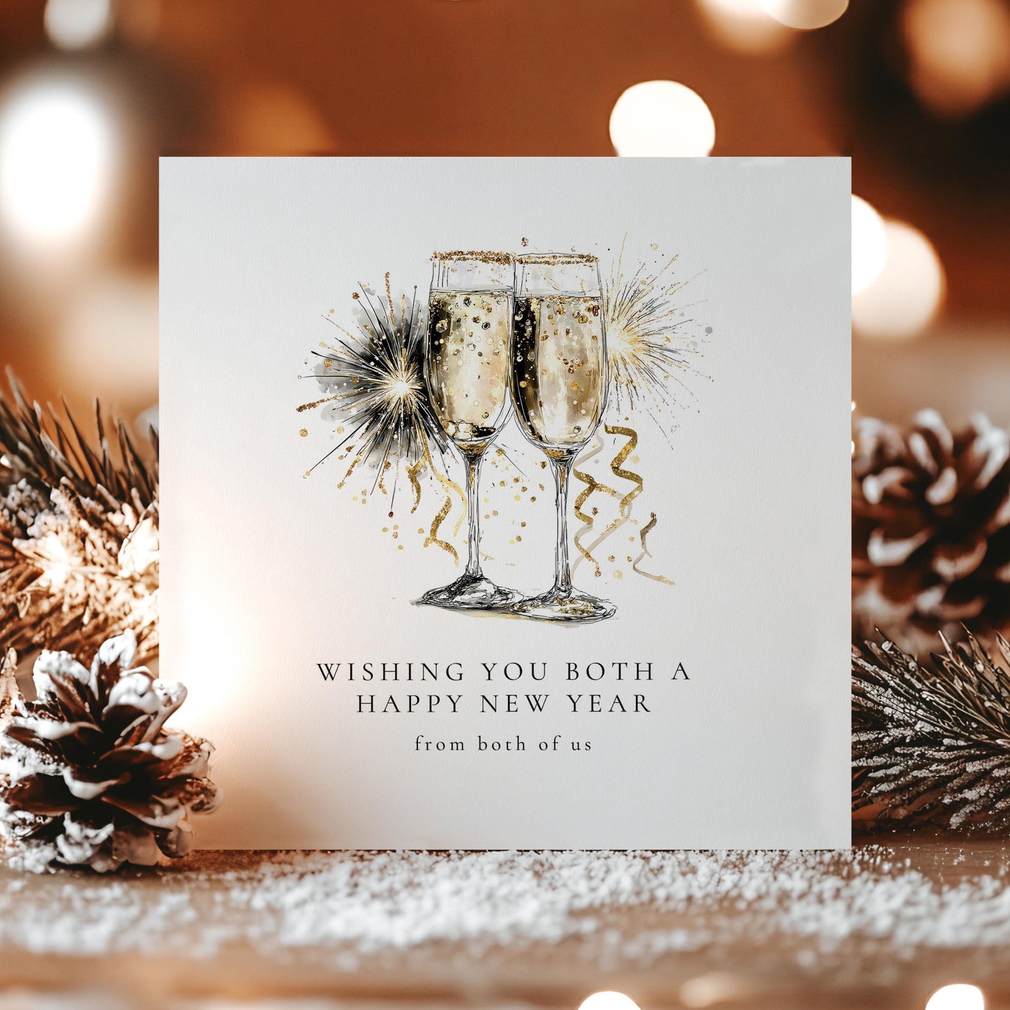 Happy New Year Card – Personalised Couple New Year Greeting With Gold Confetti Design