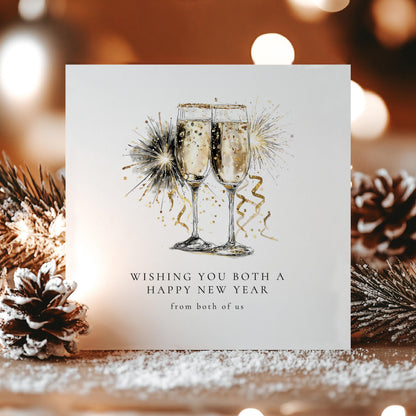 Happy New Year Card – Personalised Couple New Year Greeting With Gold Confetti Design
