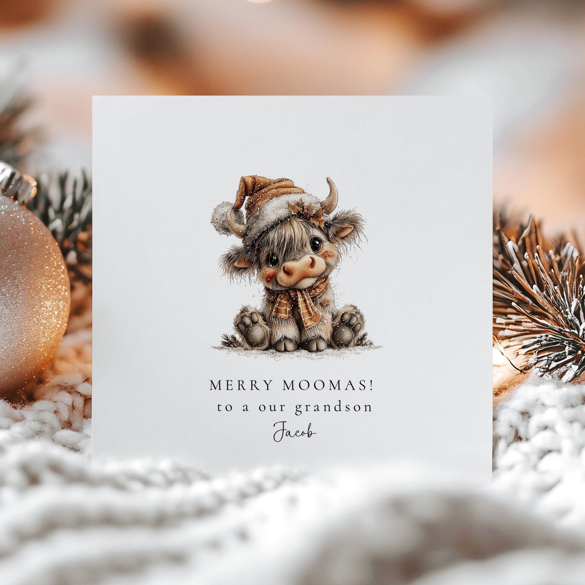 Highland Cow Christmas Card – Personalised