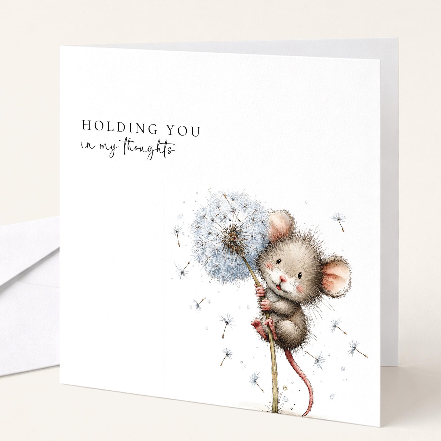 Holding You In My Thoughts Card – Comfort Support Card With Mouse & Dandelion