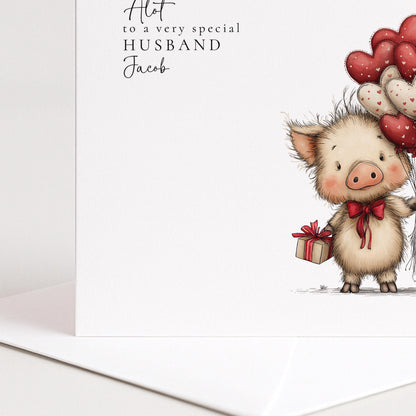 Husband Anniversary Card – Romantic Keepsake Gift With Heart Balloon Design