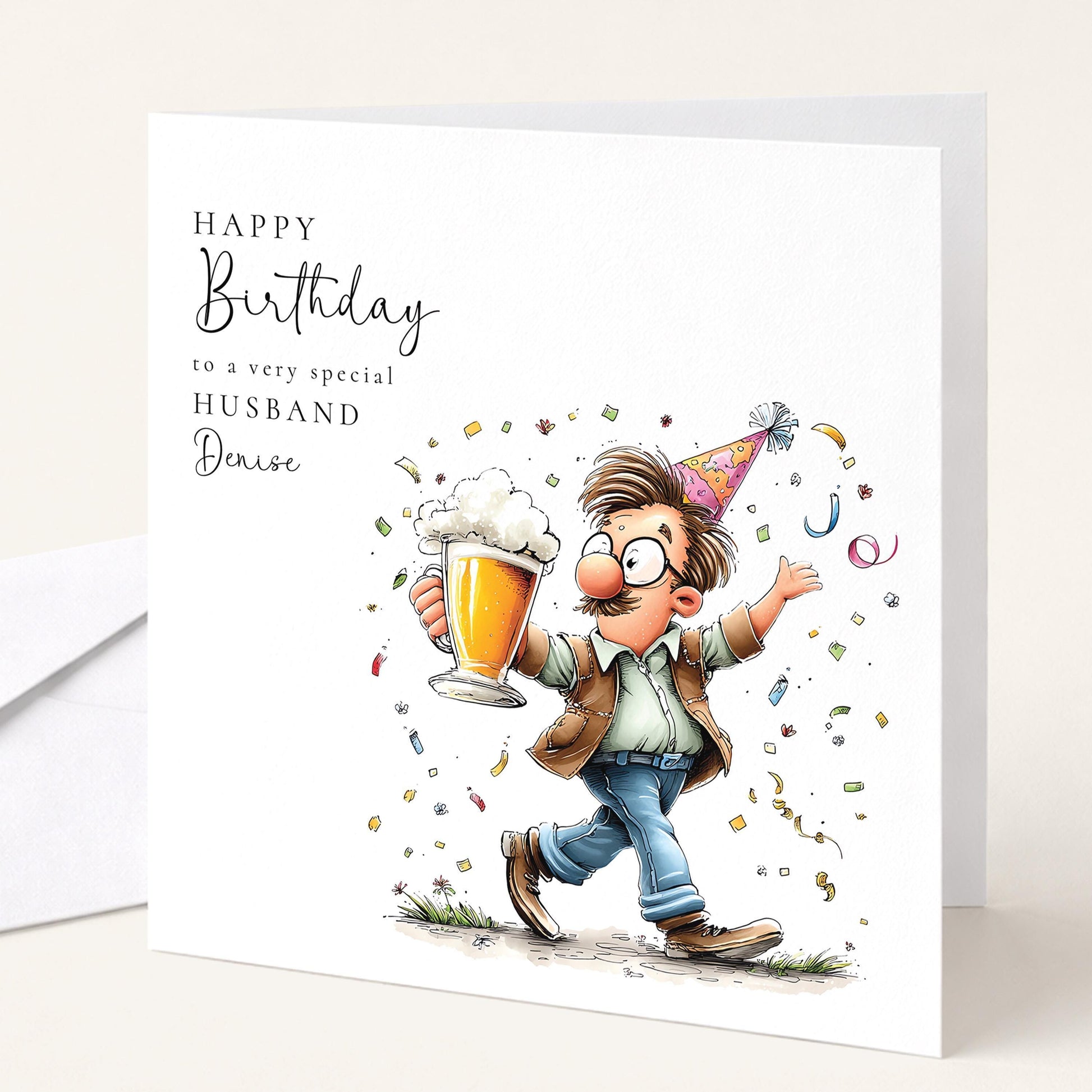 Husband Birthday Card - Personalised Funny Beer Greeting With Custom Name