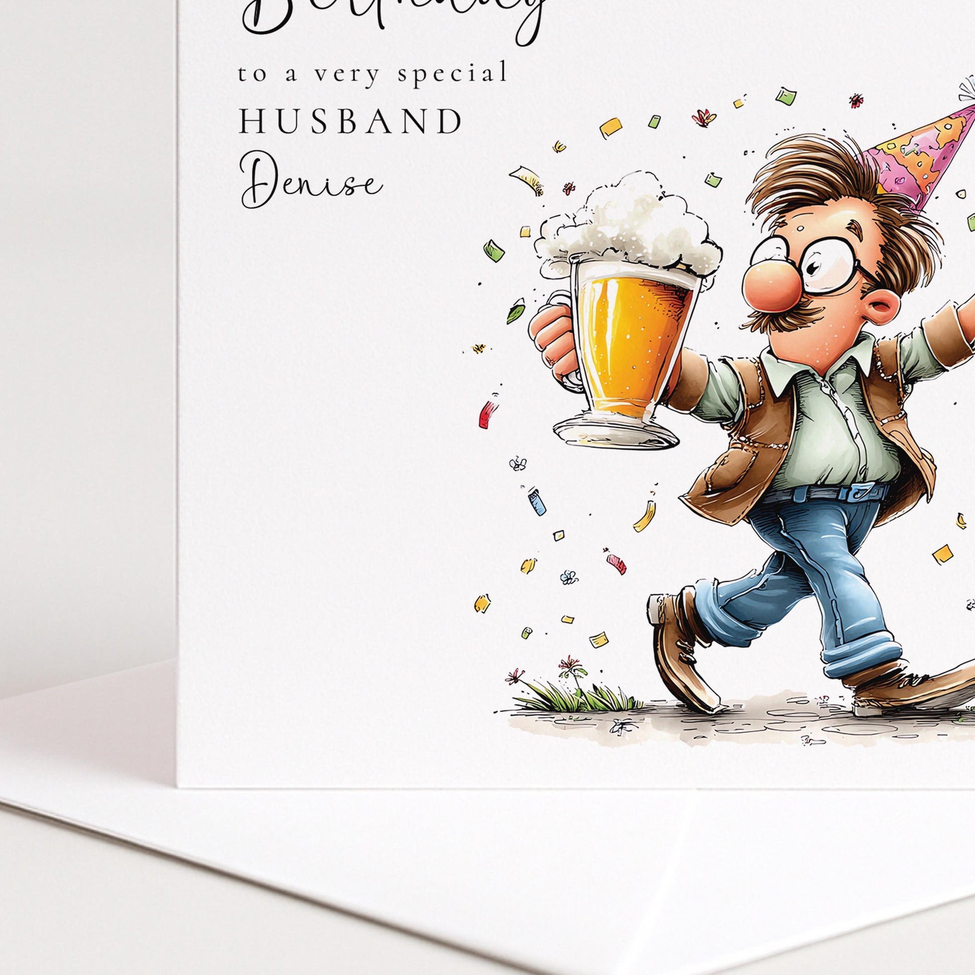 Husband Birthday Card - Personalised Funny Beer Greeting With Custom Name