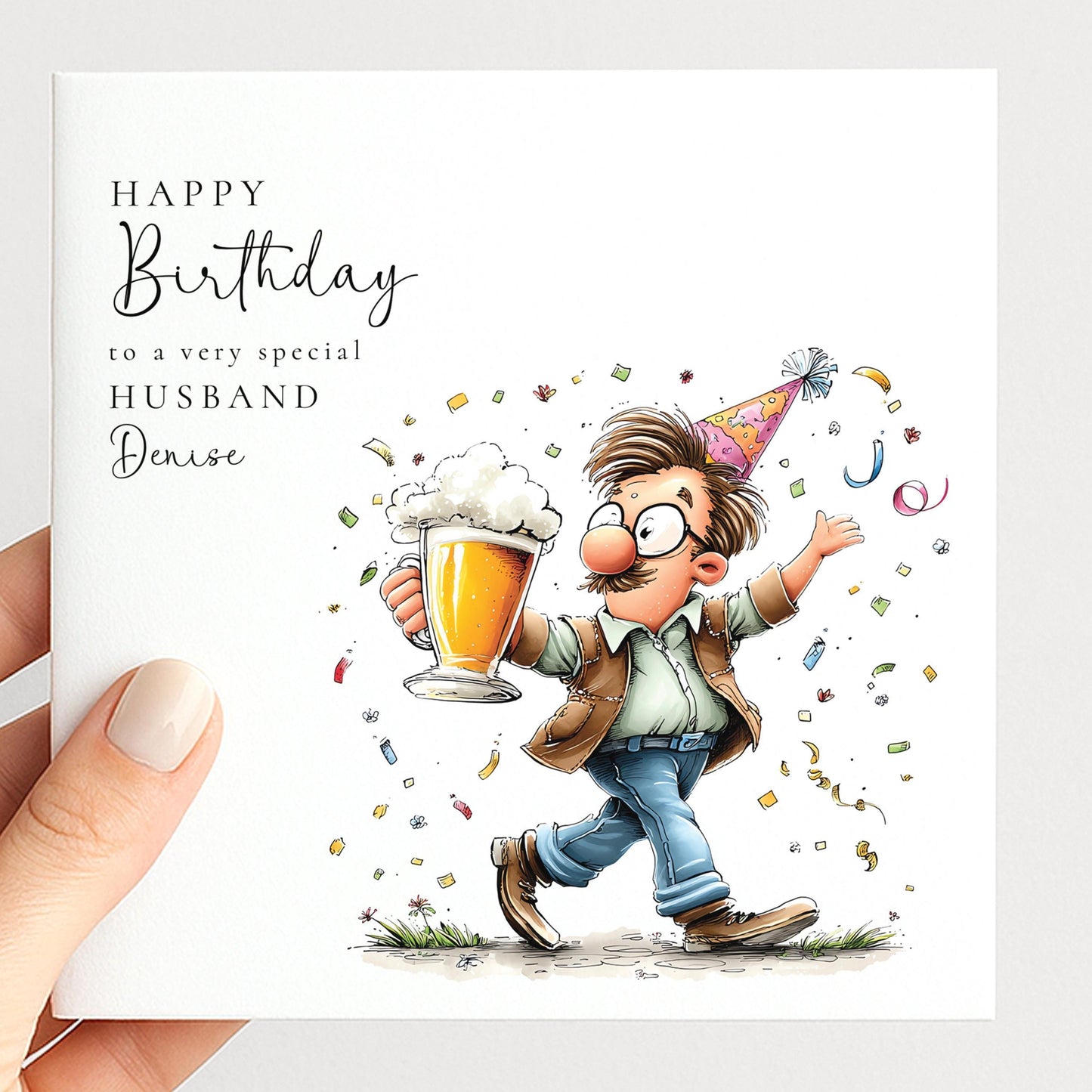 Husband Birthday Card - Personalised Funny Beer Greeting With Custom Name