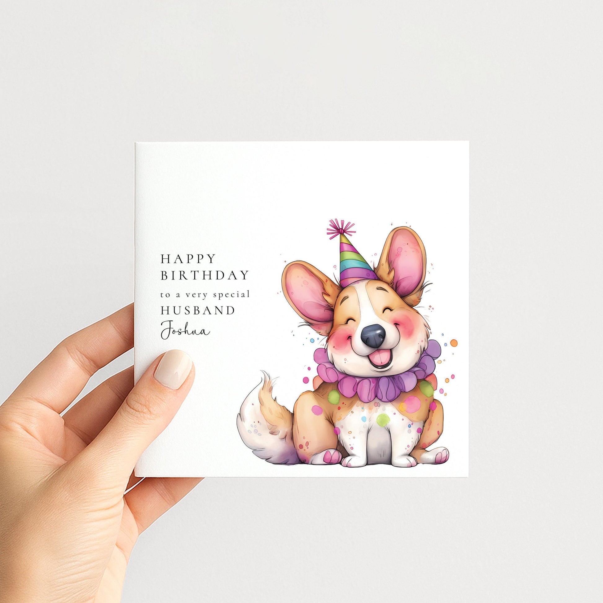 Husband Birthday Card - Personalised Name, Cute Dog Design, Matte Finish