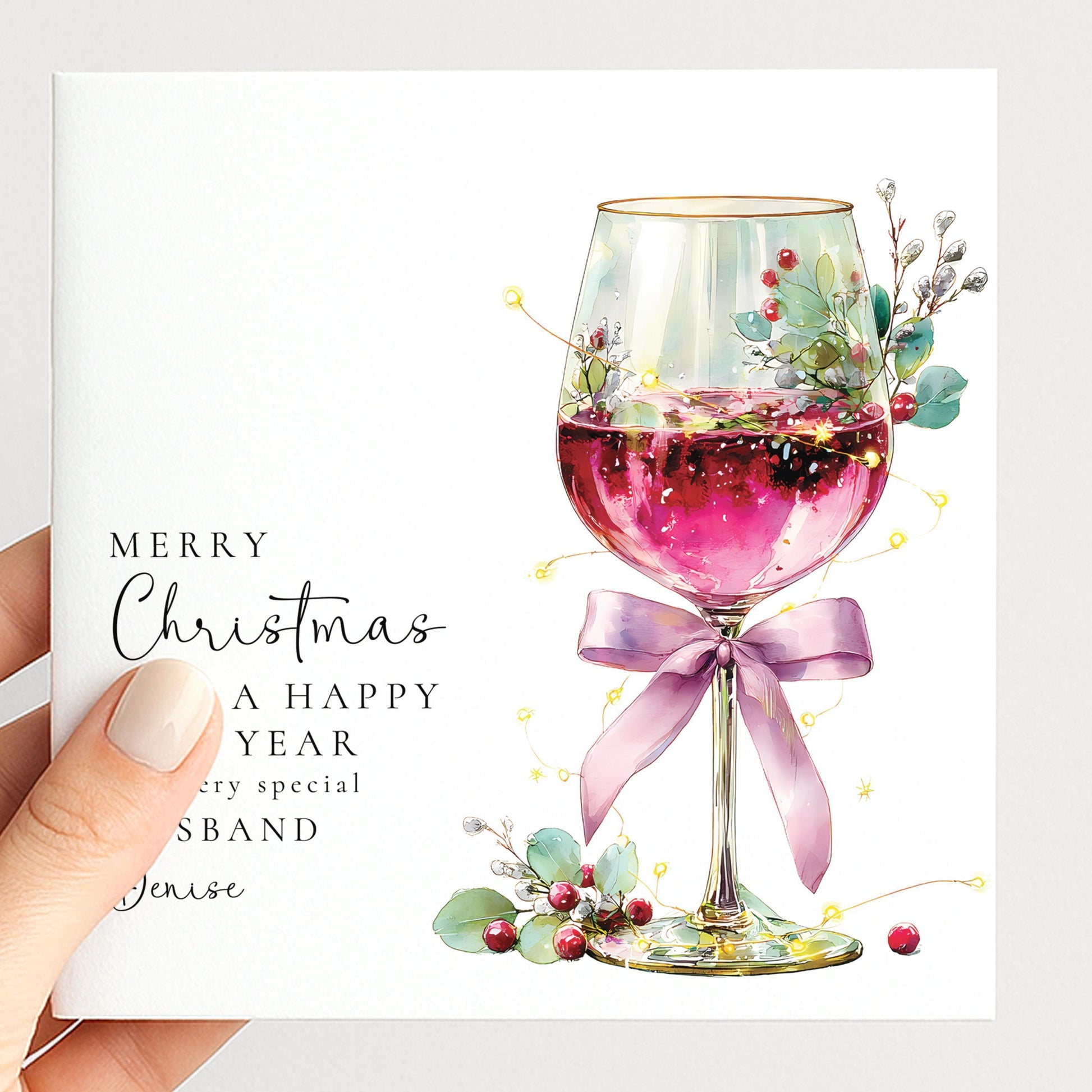 Wife Christmas Card – Red Wine Themed Elegant Holiday Greeting Card