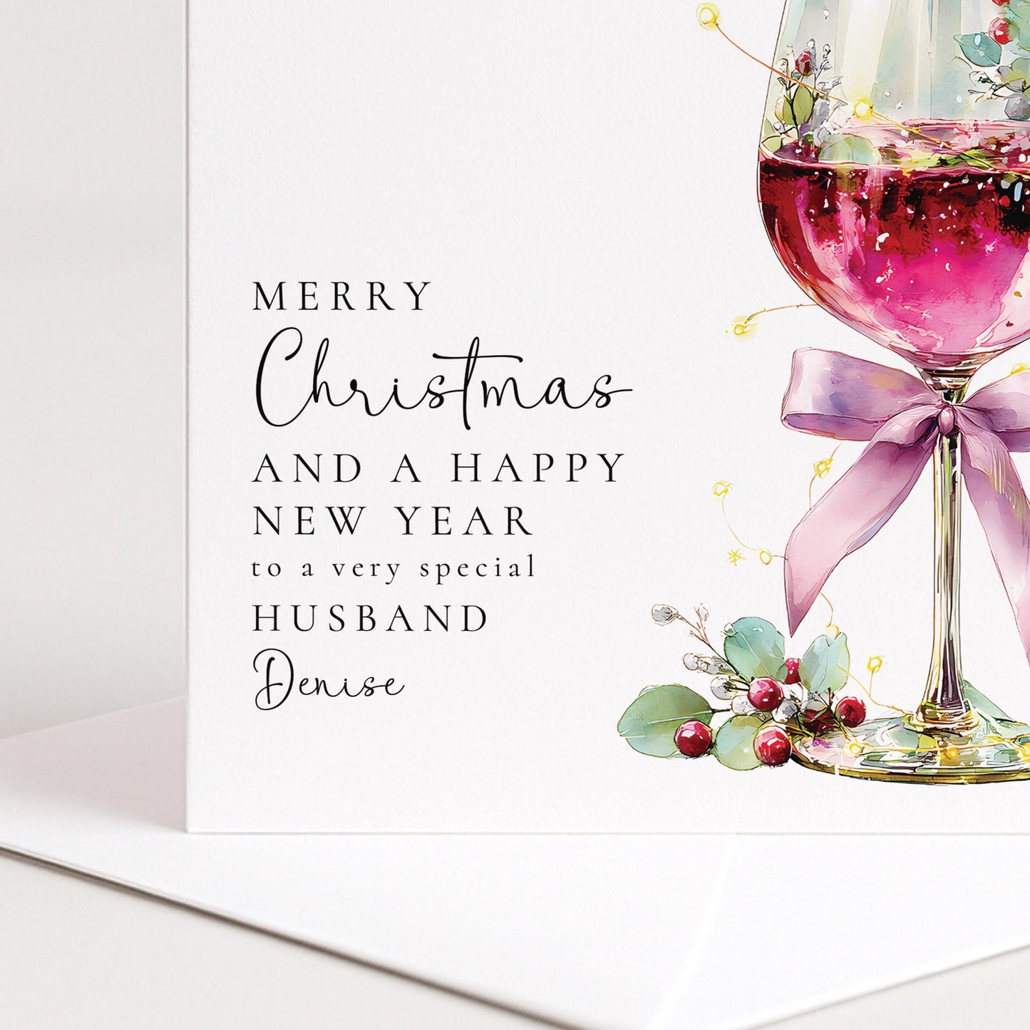 Wife Christmas Card – Red Wine Themed Elegant Holiday Greeting Card