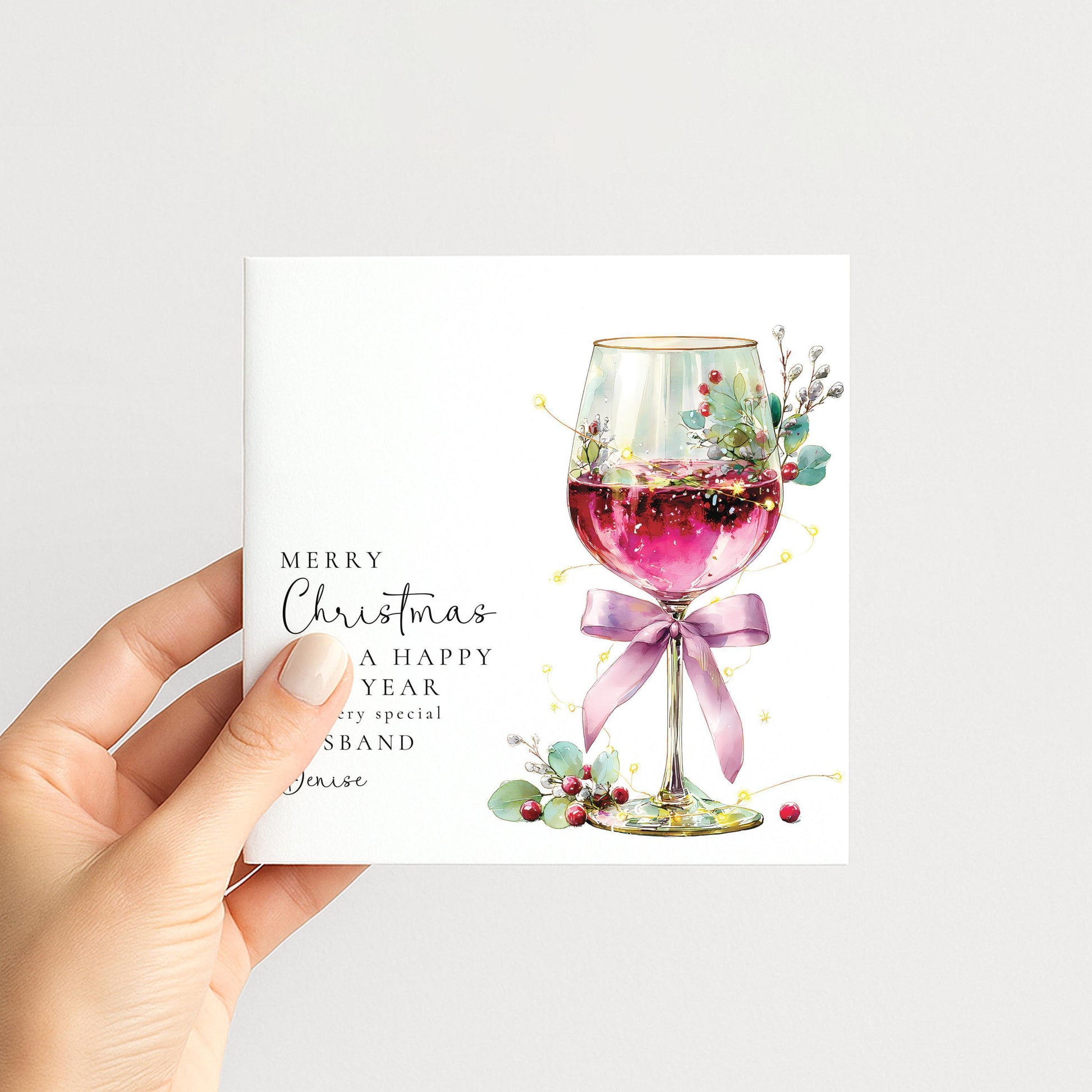 Wife Christmas Card – Red Wine Themed Elegant Holiday Greeting Card