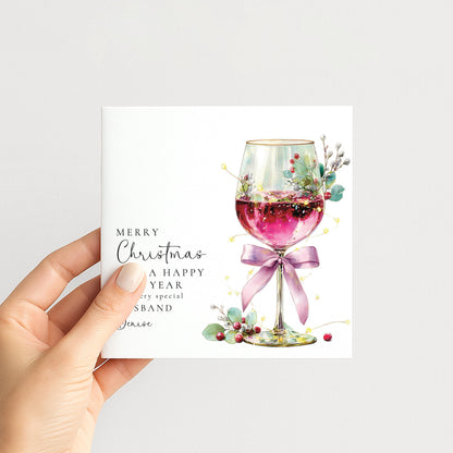 Wife Christmas Card – Red Wine Themed Elegant Holiday Greeting Card