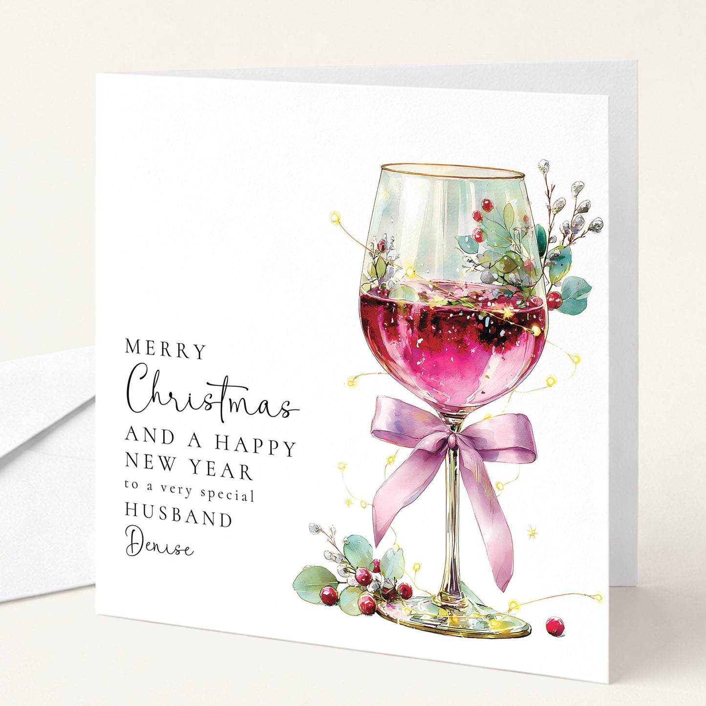 Wife Christmas Card – Red Wine Themed Elegant Holiday Greeting Card