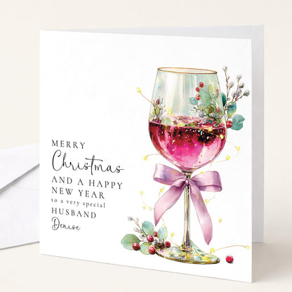 Wife Christmas Card – Red Wine Themed Elegant Holiday Greeting Card