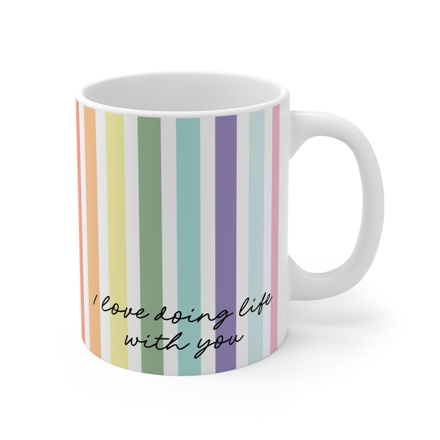 I Love Doing Life With You personalised rainbow stripe ceramic mug — Whimsi Lilley
