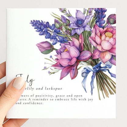 July Birth Flower Card – Elegant Floral Birthday Greeting on Premium Matte Card