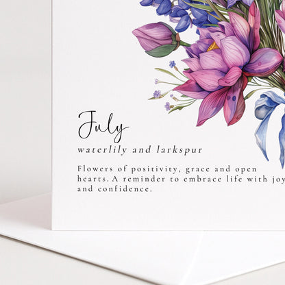 July Birth Flower Card – Elegant Floral Birthday Greeting on Premium Matte Card