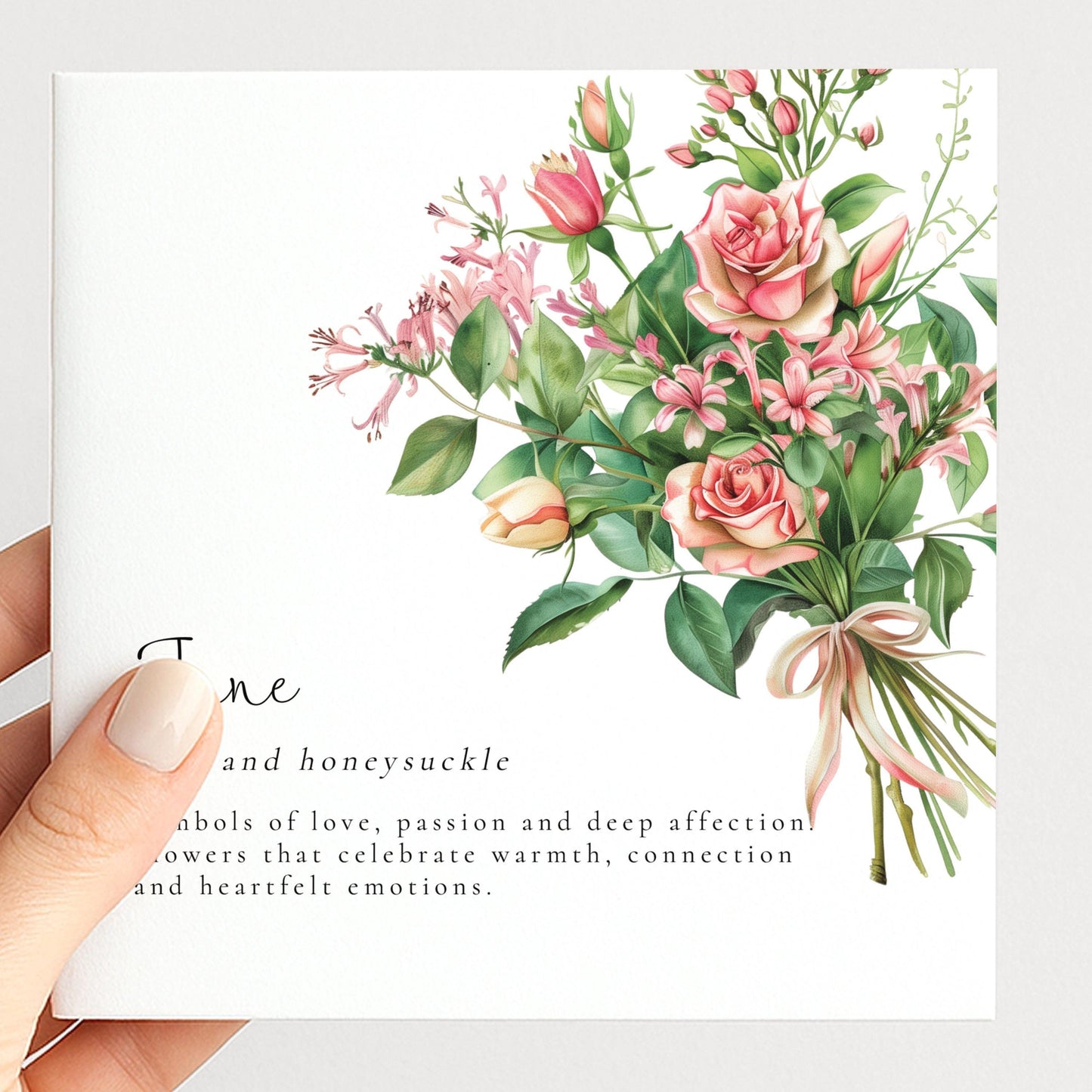 June Birth Flower Card – Floral Birthday Greeting With Honeysuckle And Rose