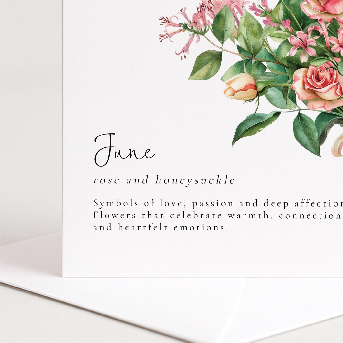 June Birth Flower Card – Floral Birthday Greeting With Honeysuckle And Rose