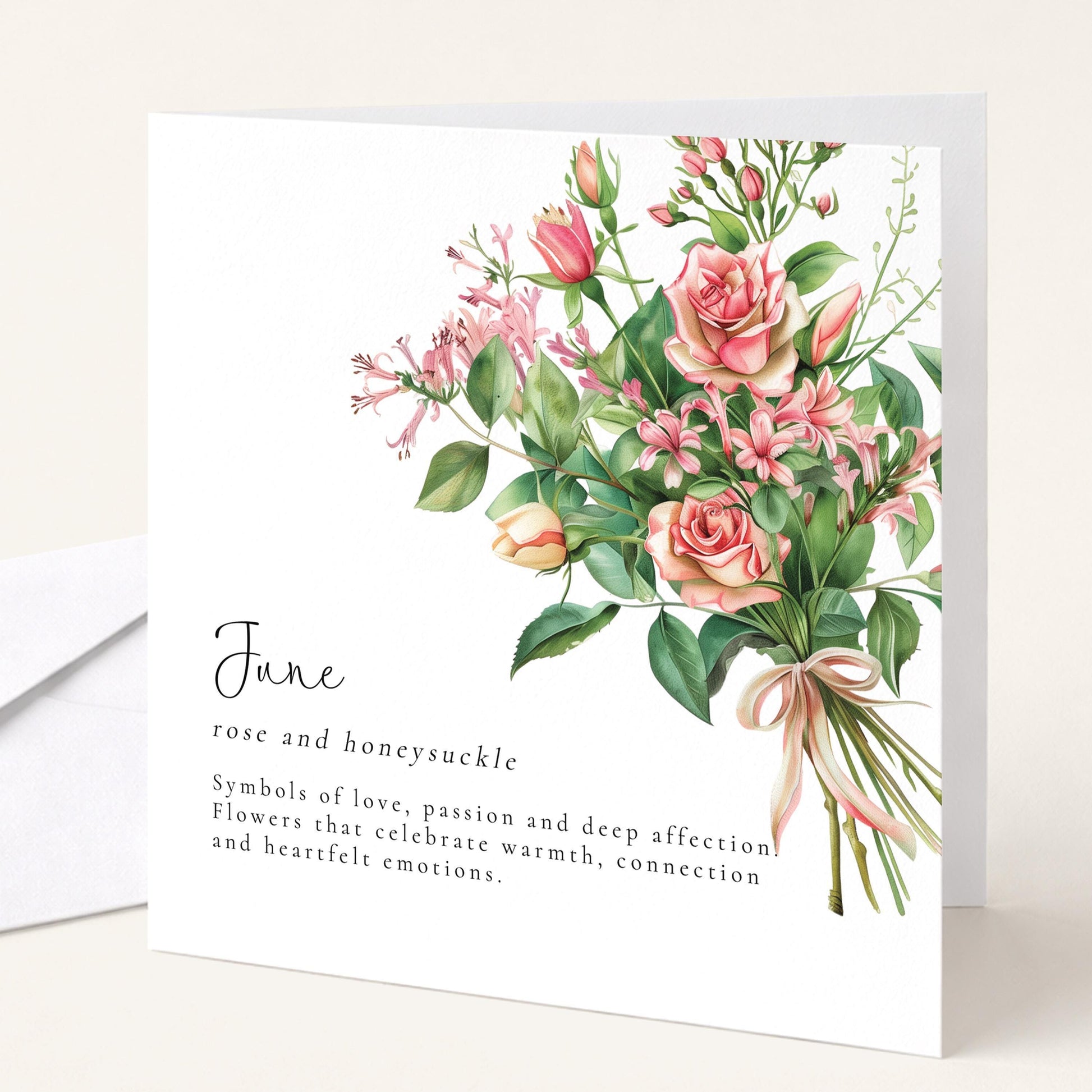 June Birth Flower Card – Floral Birthday Greeting With Honeysuckle And Rose