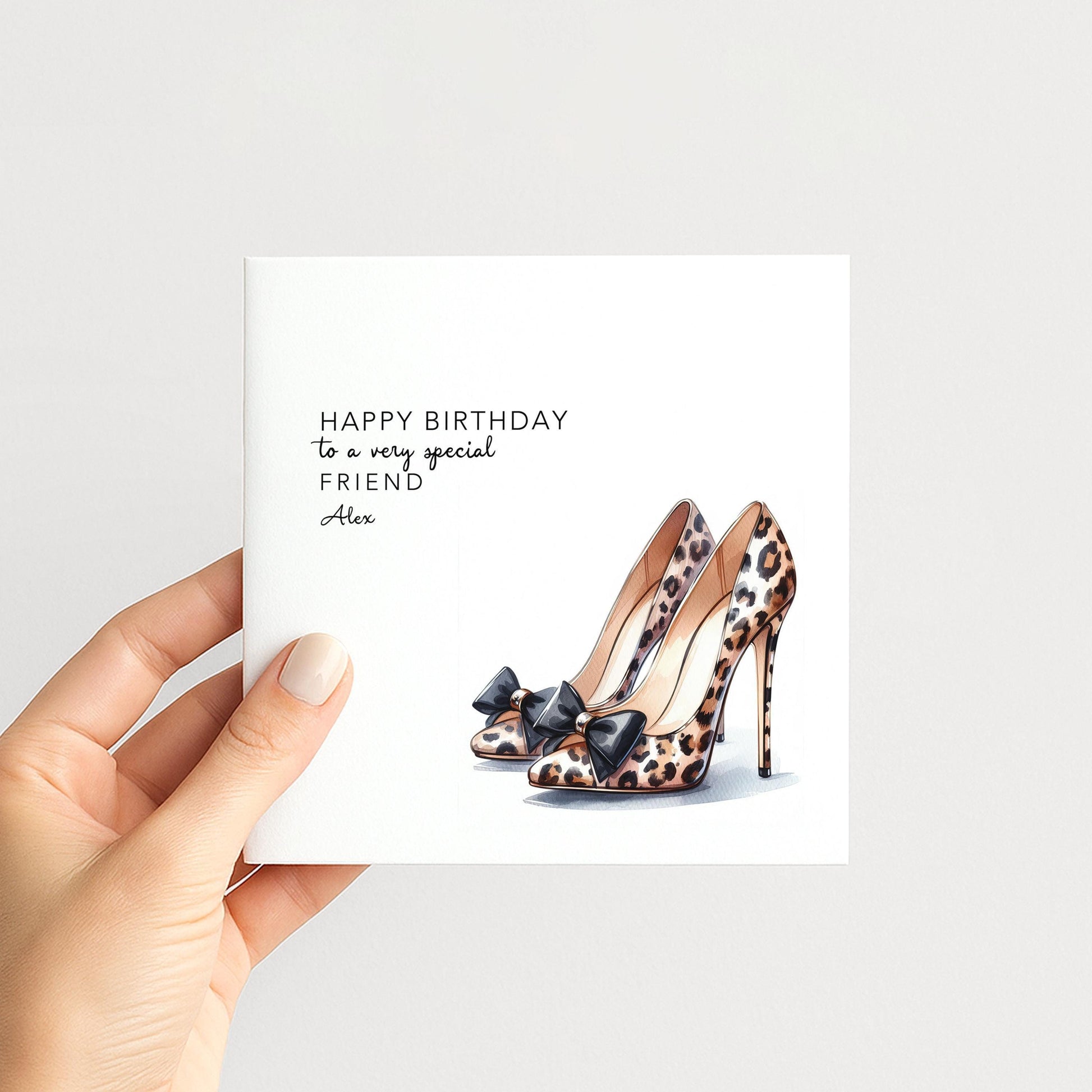 Leopard Print Birthday Card – Stylish Fashion Greeting with High Heel Design