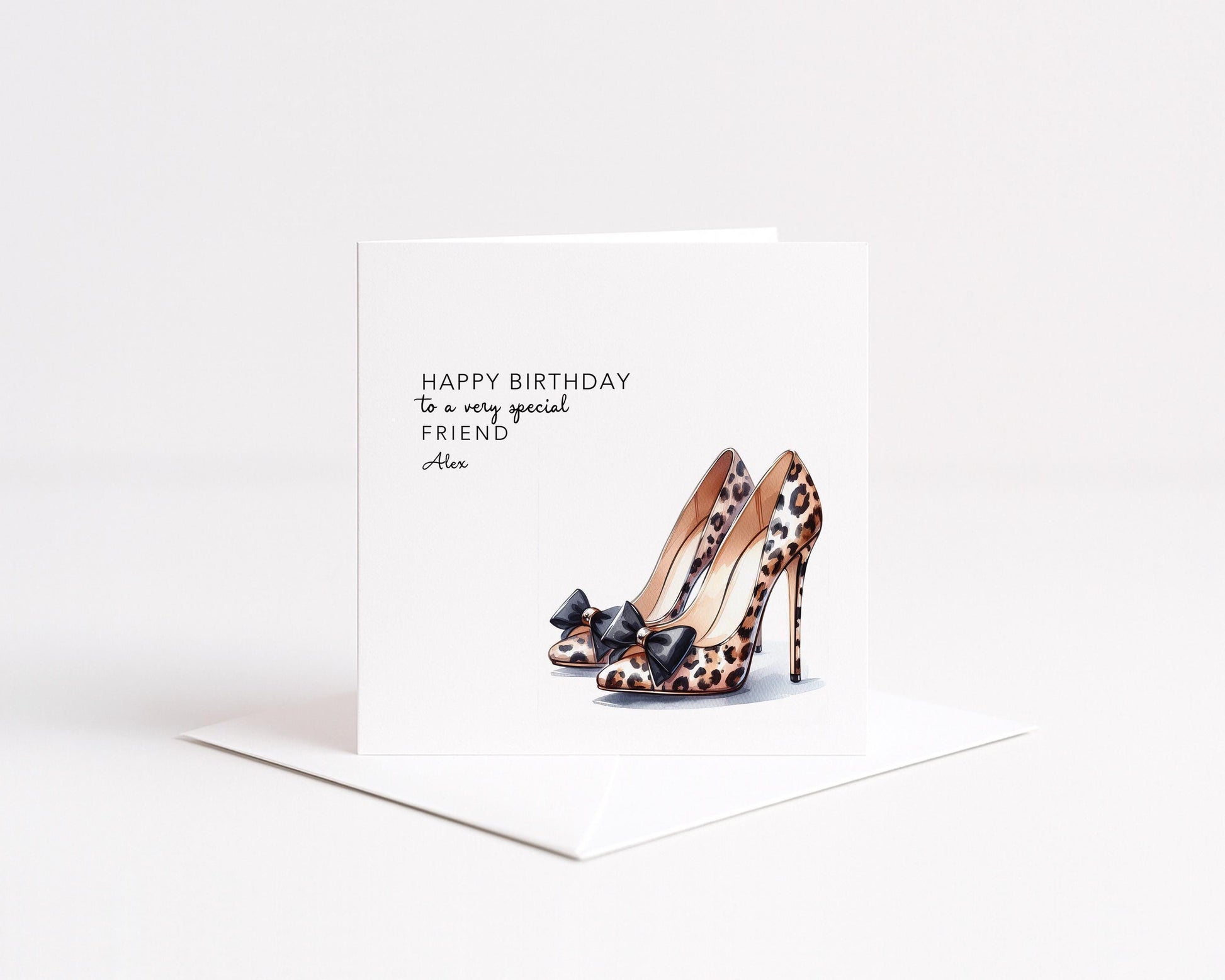 Leopard Print Birthday Card – Stylish Fashion Greeting with High Heel Design