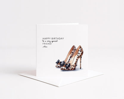 Leopard Print Birthday Card – Stylish Fashion Greeting with High Heel Design