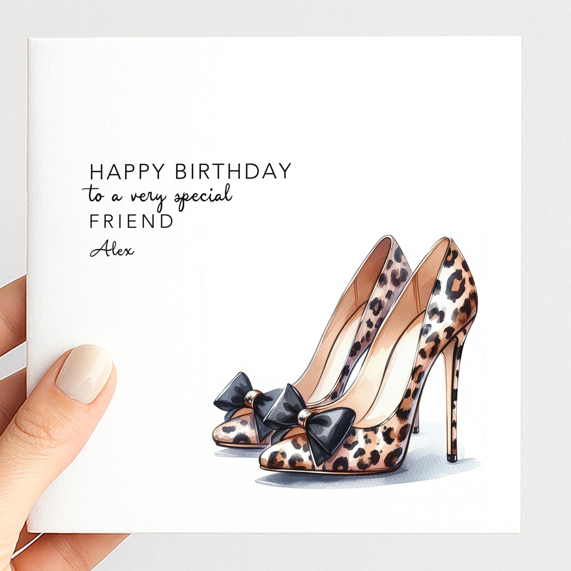 Leopard Print Birthday Card – Stylish Fashion Greeting with High Heel Design