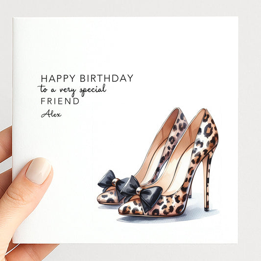Leopard Print Birthday Card – Stylish Fashion Greeting with High Heel Design