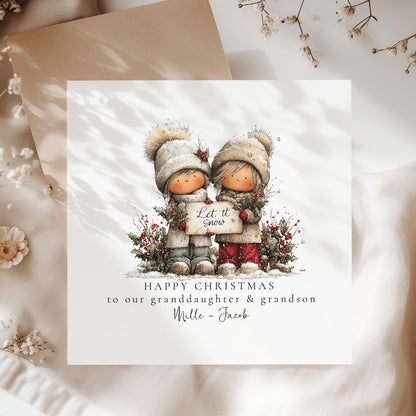 Let It Snow Christmas Card – Personalised Granddaughter & Grandson