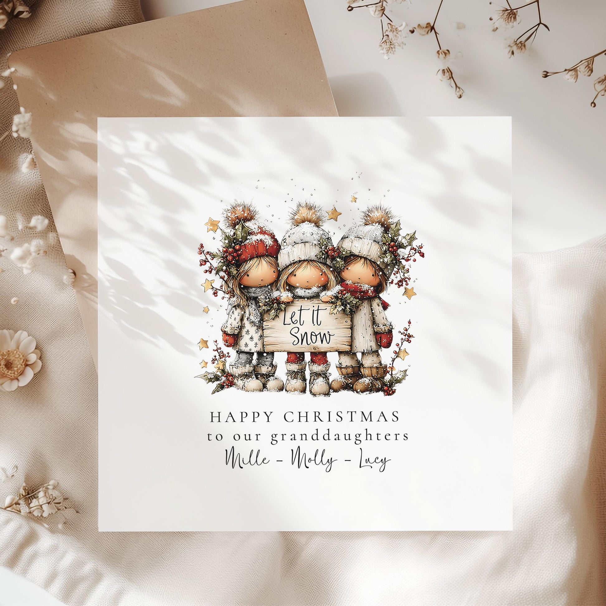 Let It Snow Christmas Card – Personalised for Granddaughters