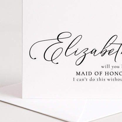 Maid Of Honour Card - Personalised Wedding Proposal Card With Elegant Script