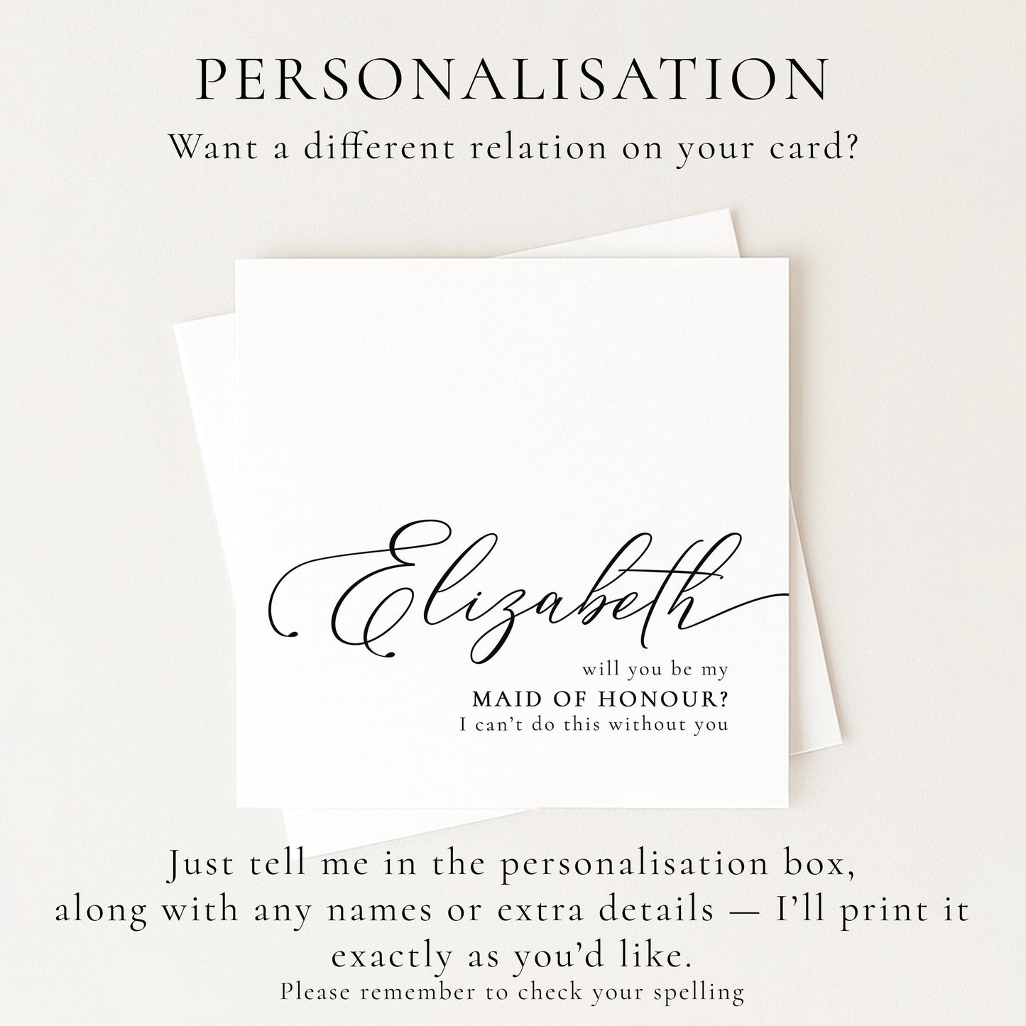 Maid Of Honour Card - Personalised Wedding Proposal Card With Elegant Script