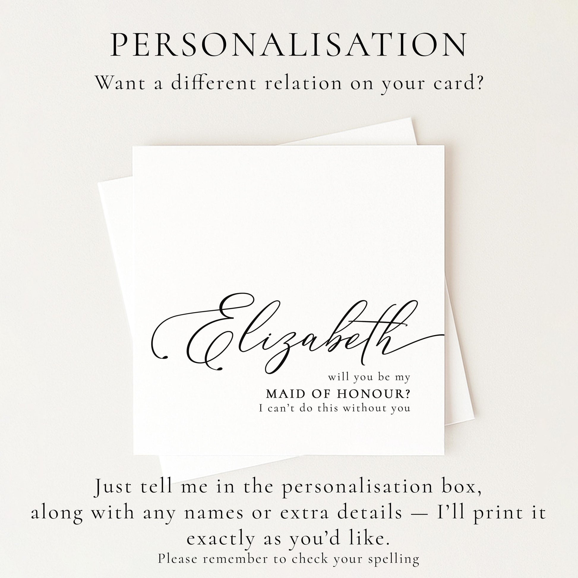 Maid Of Honour Card - Personalised Wedding Proposal Card With Elegant Script