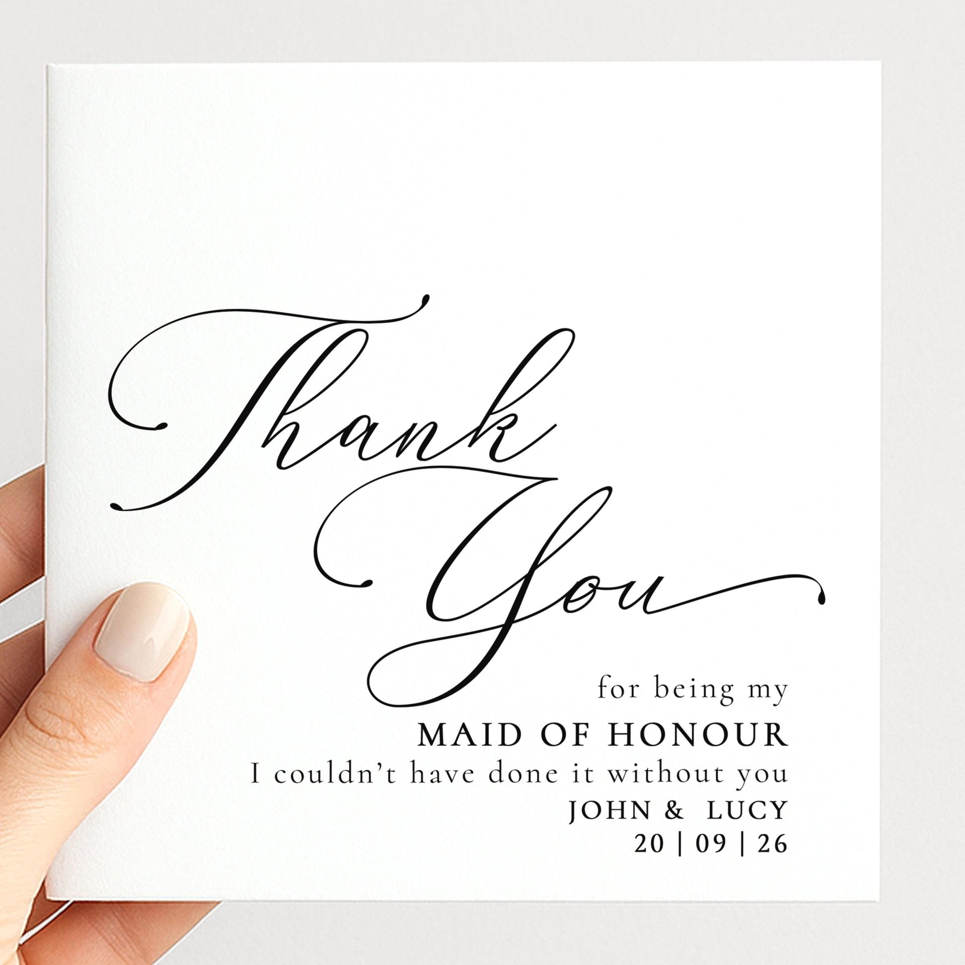 Maid Of Honour Thank You Card – Personalised Wedding Keepsake Card With Matte Finish