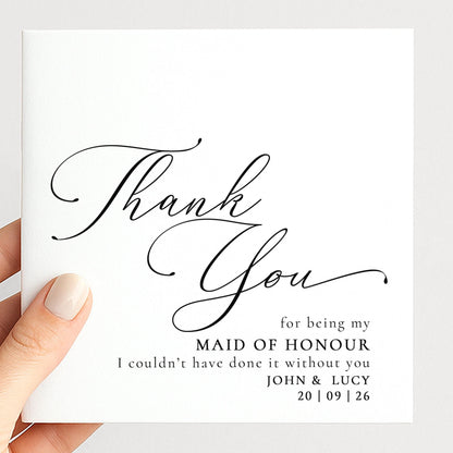 Maid Of Honour Thank You Card – Personalised Wedding Keepsake Card With Matte Finish