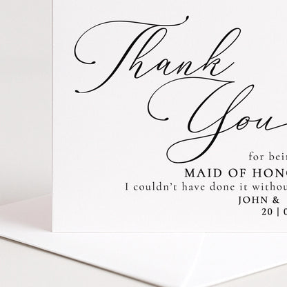 Maid Of Honour Thank You Card – Personalised Wedding Keepsake Card With Matte Finish