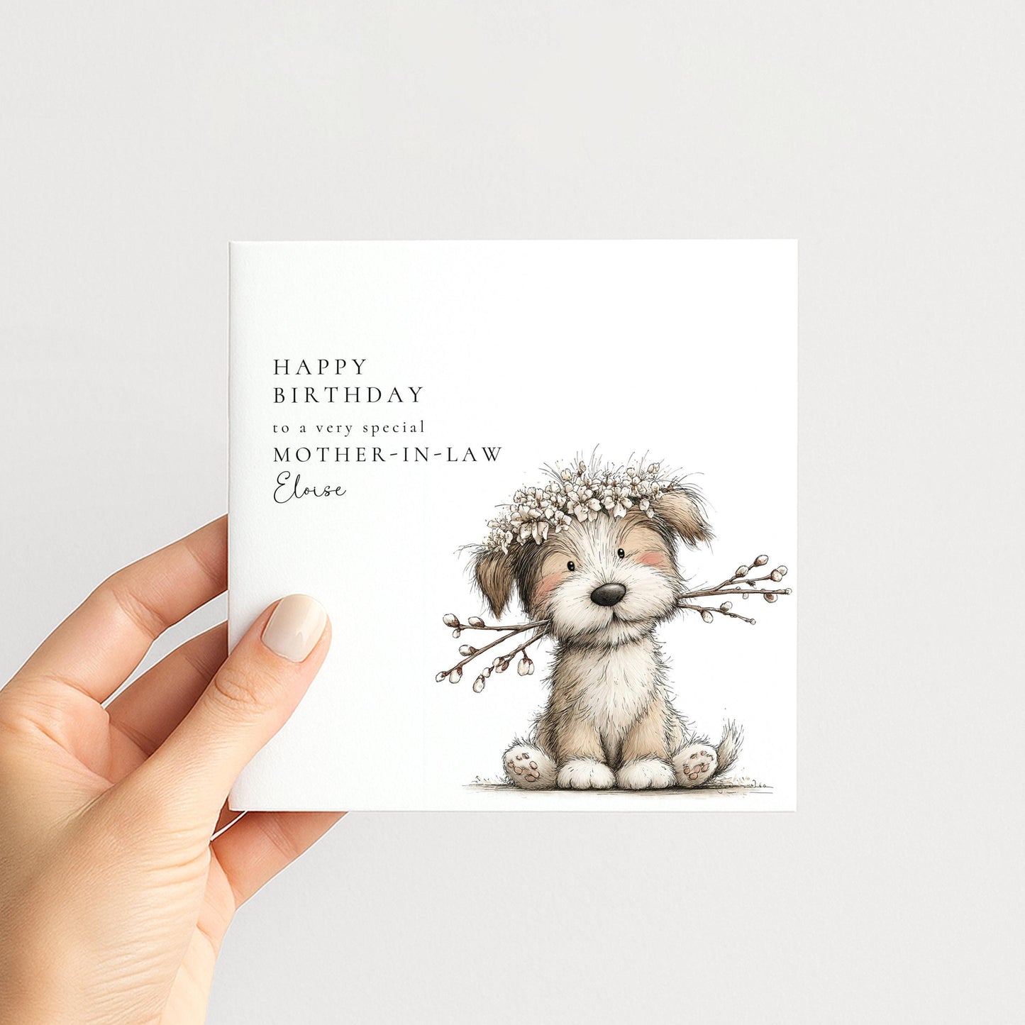 Mother In Law Birthday Card – Personalised Floral Animal Design With Custom Name
