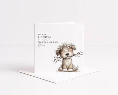 Mother In Law Birthday Card – Personalised Floral Animal Design With Custom Name